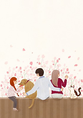 주간 PSD 식물 동물 여자 남자 꽃 딸 행복 일러스트 가족 엄마 함께함 사람 앉기 야외 세명 반려동물 고양이 아빠 개 동물보호 반려 국내일러스트 자연요소 감정 컨셉 포유류 관계 모션 사회이슈 파일형식