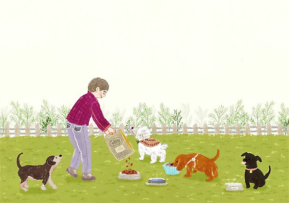 주간 PSD 식물 동물 남자 행복 여러마리 일러스트 함께함 한명 사람 잔디 성인 야외 울타리 개 먹이 동물보호 밥그릇 반려 남자만 남자한명만 성인남자만 성인만 국내일러스트 자연요소 1 그릇 감정 다수 컨셉 포유류 담장 사회이슈 파일형식