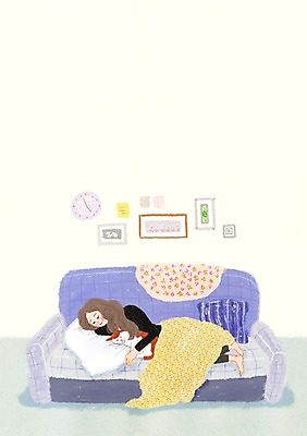 전신 PSD 동물 한마리 여자 행복 일러스트 베개 함께함 실내 한명 사람 반려동물 소파 눕기 고양이 이불 잠 낮잠 동물보호 반려 여자만 여자한명만 국내일러스트 1 감정 컨셉 의자 포유류 침구 모션 내부 사회이슈 파일형식