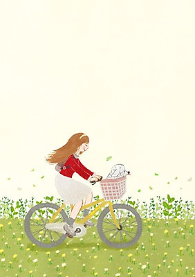 주간 전신 PSD 식물 동물 한마리 공원 여자 꽃 행복 일러스트 함께함 한명 사람 야외 바구니 자전거 산책 개 동물보호 반려 여자만 여자한명만 국내일러스트 자연요소 1 공공시설 감정 컨셉 포유류 휴식 바이크 사회이슈 파일형식