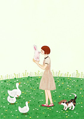 주간 전신 PSD 동물 여자 행복 여러마리 일러스트 키스 오리 함께함 한명 서기 들기 사람 잔디 야외 반려동물 토끼 강아지 동물보호 반려 여자만 여자한명만 국내일러스트 자연요소 식물 1 감정 다수 컨셉 포유류 모션 조류 개 사회이슈 애정표현 파일형식