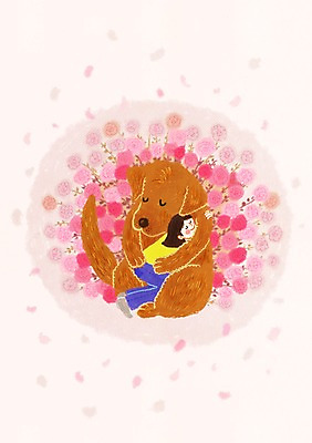 PSD 식물 동물 한마리 여자 꽃 행복 일러스트 안기 포옹 함께함 사랑 한명 사람 눈감음 개 동물보호 여자만 여자한명만 국내일러스트 1 감정 컨셉 포유류 모션 사회이슈 파일형식