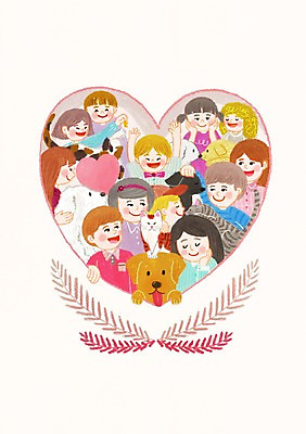 PSD 동물 여자 남자 행복 여러마리 일러스트 함께함 사랑 사람 여러명 장식 반려동물 고양이 화목 하트 개 동물보호 국내일러스트 모양 감정 다수 컨셉 포유류 사회이슈 파일형식