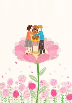 전신 PSD 식물 동물 한마리 여자 남자 꽃 행복 꽃밭 일러스트 안기 포옹 키스 함께함 서기 사람 두명 개 동물보호 국내일러스트 1 감정 컨셉 포유류 모션 사회이슈 애정표현 파일형식