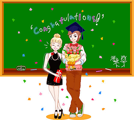 전신 커플 여자 남자 행복 꽃다발 일러스트 학사모 졸업 교실 데이이벤트 함께함 선물 사랑 서기 웃음 사람 두명 칠판 기쁨 축하 즐거움 만족 꽃가루 국내일러스트 AI파일 모자_잡화 교육 기념일 꽃 감정 컨셉 학교 관계 모션 표정 가루 파일형식 벡터