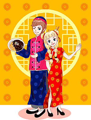 전신 커플 여자 남자 행복 음식 일러스트 데이이벤트 함께함 사랑 서기 들기 사람 두명 기쁨 짜장면 치파오 즐거움 만족 블랙데이 국내일러스트 AI파일 기념일 감정 컨셉 관계 모션 중식 전통의상 파일형식 벡터