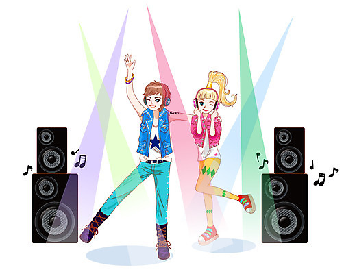전신 커플 여자 남자 행복 음악 일러스트 데이이벤트 조명 함께함 사랑 서기 사람 두명 헤드폰 스피커 기쁨 무대 춤 즐거움 만족 클럽 뮤직데이 국내일러스트 AI파일 기념일 감정 음향기기 컨셉 관계 모션 문화예술 파일형식 벡터