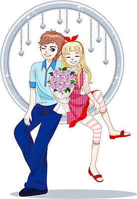 전신 커플 여자 남자 행복 꽃다발 일러스트 데이이벤트 함께함 선물 사랑 사람 두명 기쁨 반지 즐거움 만족 실버데이 국내일러스트 AI파일 기념일 꽃 감정 컨셉 장신구 관계 파일형식 벡터