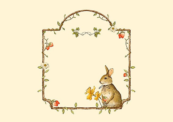 모양 PSD 식물 동물 한마리 열매 꽃 백그라운드 일러스트 딸기 프레임 사람없음 토끼 꽃프레임 국내일러스트 1 과일 포유류 반려동물 파일형식