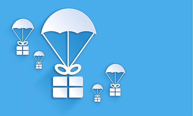 아이콘 컬러 백그라운드 사람없음 파란색 선물상자 플랫 페이퍼아트 플랫아이콘 낙하산 2D아이콘 AI파일 선물 상자 파일형식 벡터