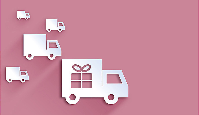 아이콘 분홍색 컬러 백그라운드 사람없음 트럭 플랫 페이퍼아트 배송 플랫아이콘 택배 2D아이콘 AI파일 자동차 운송업 파일형식 벡터