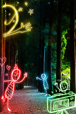 PSD 나무 식물 편집 편집이미지 백그라운드 상상 포토일러 사람 여러명 빛 카메라 사진촬영 광선 숲 오솔길 합성 네온 라이트페인팅 네온아트 이미지편집 길 다수 페인팅 전자제품 촬영 파일형식