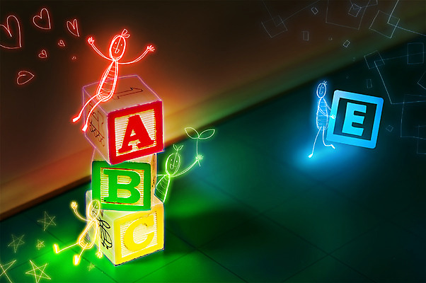 PSD 편집 편집이미지 알파벳 영어 교육 백그라운드 상상 포토일러 사람 여러명 빛 블록 광선 합성 네온 라이트페인팅 네온아트 이미지편집 문자 다수 페인팅 파일형식