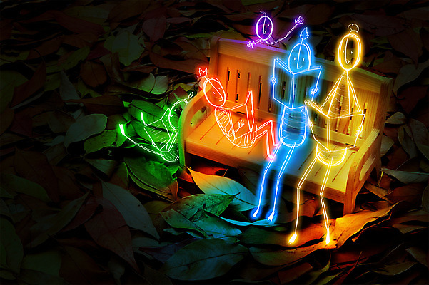 PSD 편집 편집이미지 계절 백그라운드 벤치 상상 포토일러 사람 여러명 책 빛 독서 광선 가을 합성 네온 라이트페인팅 네온아트 이미지편집 다수 의자 페인팅 파일형식