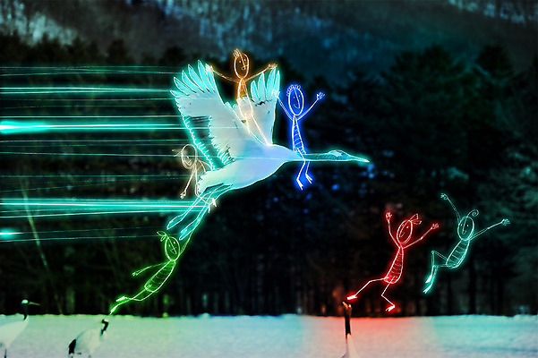 PSD 동물 편집 편집이미지 계절 백그라운드 겨울 상상 조류 포토일러 사람 여러명 빛 광선 합성 네온 라이트페인팅 네온아트 이미지편집 다수 페인팅 파일형식