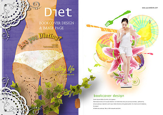 전신 PSD 템플릿 편집 표지디자인 북디자인 여자 표지 꽃 백그라운드 포크 다이어트 북커버 과일 나뭇잎 서기 사람 동양인 두명 앞모습 뒷모습 나이프 잡지 몸매 체중계 여자만 표지샘플 이미지템플릿 식물 식기 뷰포인트 잎 모션 건강 인종 간행물 칼 파일형식