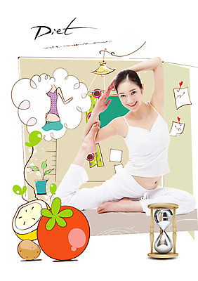 PSD 템플릿 편집 표지디자인 북디자인 여자 표지 포즈 백그라운드 다이어트 북커버 과일 요가 실내 웃음 사람 앉기 동양인 두명 운동 잡지 모래시계 여자만 표지샘플 이미지템플릿 웰빙 모래 시계 모션 표정 건강 인종 내부 간행물 파일형식