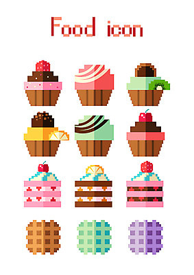 아이콘 음식 모바일 디저트 사람없음 세트 케이크 플랫 컵케이크 플랫아이콘 음식아이콘 와플 픽셀 2D아이콘 AI파일 파일형식 벡터