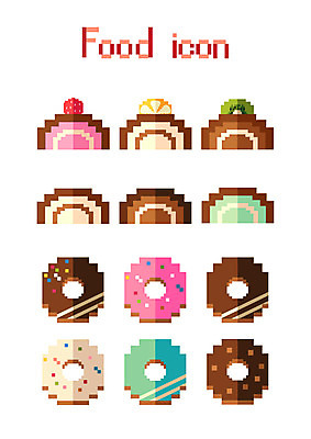 아이콘 음식 빵 모바일 디저트 사람없음 세트 플랫 도넛 플랫아이콘 음식아이콘 롤케이크 픽셀 2D아이콘 AI파일 케이크 파일형식 벡터