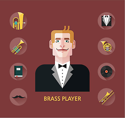 아이콘 남자 악기 음악 모바일 수염 한명 사람 정장 턱시도 책 세트 웹 연주자 레코드 플랫 금관악기 플랫아이콘 트럼펫 호른 튜바 트롬본 남자만 남자한명만 2D아이콘 AI파일 1 옷 인터넷 문화예술 관악기 음악가 음반 파일형식 벡터