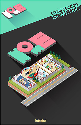 나무 도로 가구 거실 일러스트 가족 주택 여러명 인테리어 주방 방 분석 단면도 아이소메트릭 크로스섹션 국내일러스트 AI파일 식물 디자인 길 생활용품 다수 컨셉 관계 교통시설 단면 사람 건물 파일형식 벡터
