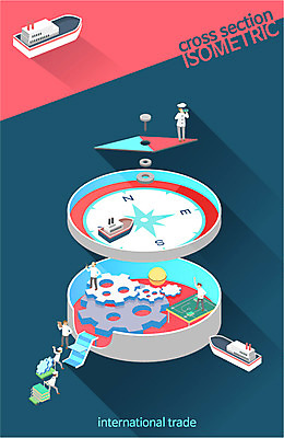 일러스트 여러명 운송업 나침반 분석 무역 톱니바퀴 선원 단면도 아이소메트릭 선장 국제무역 크로스섹션 선박 국내일러스트 AI파일 산업 다수 컨셉 수상교통 단면 사람 파일형식 벡터