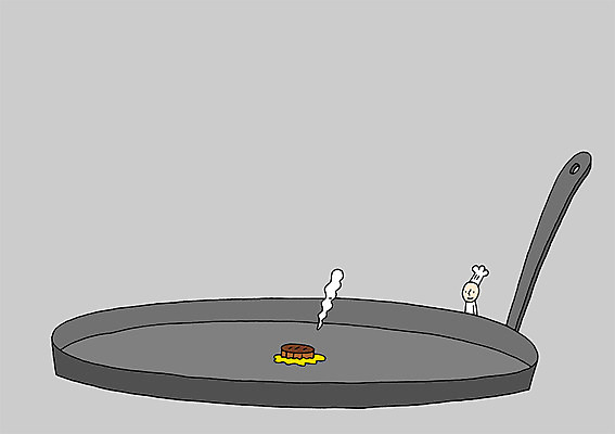 PSD 음식 일러스트 상상 상상일러스트 스테이크 요리 한명 사람 상반신 요리사 프라이팬 연기 국내일러스트 직업 1 주방용품 서양음식 파일형식