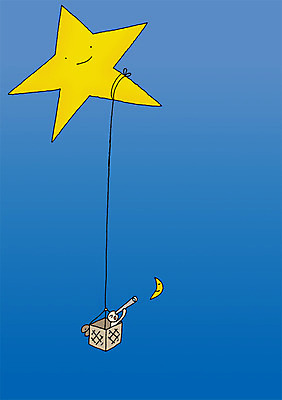 PSD 별 일러스트 상상 상상일러스트 한명 사람 상반신 야외 망원경 달 열기구 야간 관측 국내일러스트 자연요소 1 항공교통 파일형식