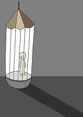 전신 PSD 일러스트 상상 상상일러스트 한명 서기 사람 연필 슬픔 눈물 철조망 갇힘 국내일러스트 1 감정 모션 학용품 필기구 파일형식