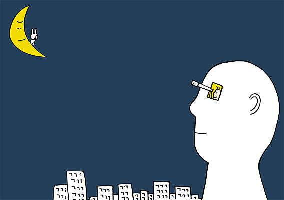 PSD 동물 한마리 일러스트 상상 상상일러스트 사람 빌딩 야외 두명 망원경 달 토끼 도시 야간 관측 국내일러스트 자연요소 1 포유류 건물 반려동물 파일형식