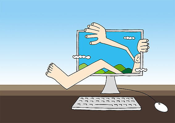 PSD 구름 일러스트 상상 산 상상일러스트 한명 사람 모니터 키보드 마우스 책상 나오기 국내일러스트 자연요소 1 가구 모션 컴퓨터 컴퓨터용품 파일형식