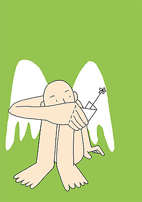 전신 PSD 식물 응시 꽃 종이 날개 일러스트 상상 천사 상상일러스트 한명 사람 앉기 쪽지 국내일러스트 1 시선 모션 파일형식