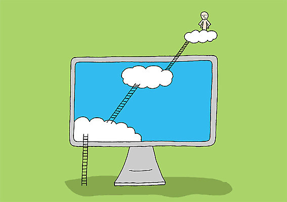 PSD 구름 일러스트 사다리 상상 하늘 상상일러스트 그림자 한명 사람 상반신 스크린 모니터 국내일러스트 자연요소 1 컴퓨터 도구 파일형식