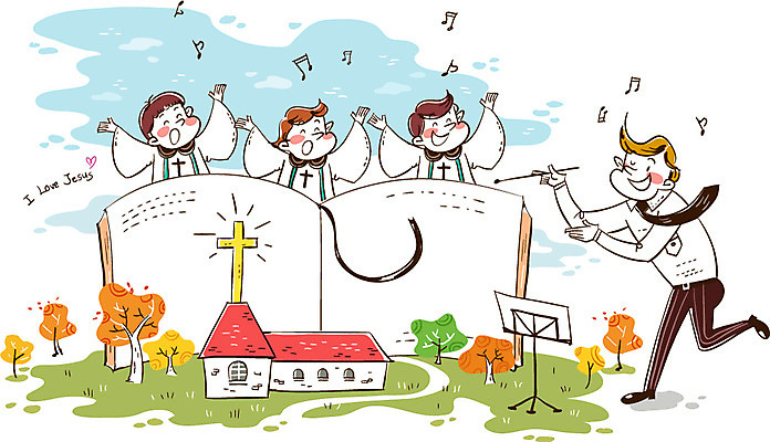 여자 남자 행복 기독교 어린이 백그라운드 일러스트 노래 사람 여러명 찬송가 지휘 성가대 어린이만 국내일러스트 AI파일 감정 종교 음악 다수 합창 파일형식 벡터