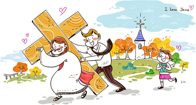 전신 여자 남자 행복 기독교 어린이 백그라운드 십자가 일러스트 서기 들기 사람 세명 예수 국내일러스트 AI파일 감정 종교 모션 신_종교 파일형식 벡터