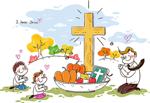 여자 남자 행복 기독교 어린이 백그라운드 십자가 일러스트 사람 세명 농작물 바구니 기도 무릎꿇기 손모으기 추수감사절 어린이만 국내일러스트 AI파일 감정 종교 농업 모션 손짓 파일형식 벡터