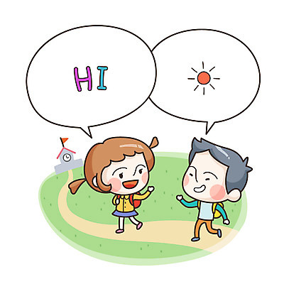 라이프스타일 여자 남자 어린이 말풍선 일러스트 사람 두명 표현 인사 등교 어린이만 국내일러스트 AI파일 생활 예절 등하교 파일형식 벡터