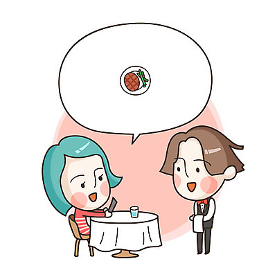 라이프스타일 여자 남자 말풍선 일러스트 탁자 사람 두명 레스토랑 표현 웨이터 메뉴 주문 국내일러스트 AI파일 직업 가구 생활 식당 파일형식 벡터
