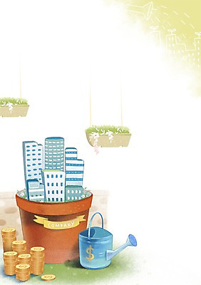PSD 화분 일러스트 회사 비즈니스 빌딩 사람없음 경제 달러 동전 물뿌리개 국내일러스트 돈 건물 파일형식