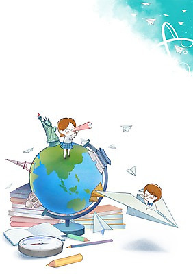 PSD 학생 여자 교육 남자 교복 일러스트 두명 책 지구본 망원경 문화재 나침반 종이비행기 에듀 지리 국내일러스트 옷 사람 종이접기 에듀케이션 파일형식