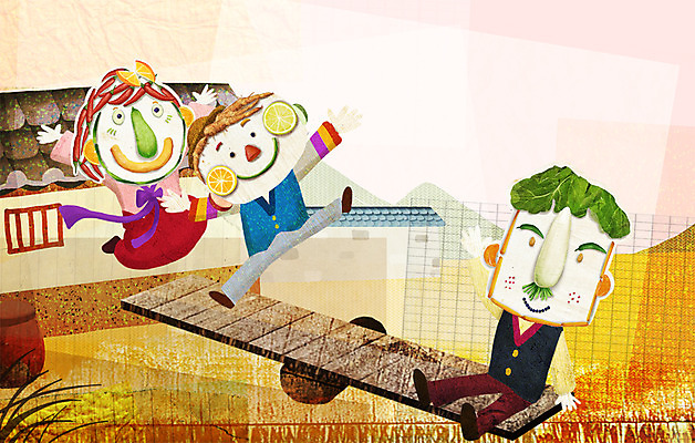 PSD 계절 여자 명절 남자 일러스트 사람 세명 추석 가을풍경 전통놀이 농촌 표현 한복 널뛰기 국내일러스트 한국전통 전통 기념일 놀이 풍경 시골 전통의상 파일형식 가을_계절