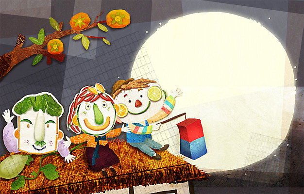 PSD 계절 여자 명절 남자 일러스트 지붕 사람 세명 추석 가을풍경 보름달 농촌 표현 한복 청사초롱 국내일러스트 한국전통 전통 기념일 풍경 달 시골 전통의상 초롱 파일형식 가을_계절