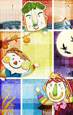 PSD 계절 여자 명절 남자 일러스트 사람 세명 추석 가을풍경 농촌 표현 한복 국내일러스트 한국전통 전통 기념일 풍경 시골 전통의상 파일형식 가을_계절