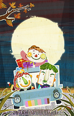 PSD 계절 여자 명절 남자 일러스트 자동차 사람 세명 추석 가을풍경 보름달 농촌 표현 한복 귀향길 국내일러스트 한국전통 전통 기념일 길 육상교통 풍경 달 시골 전통의상 파일형식 가을_계절