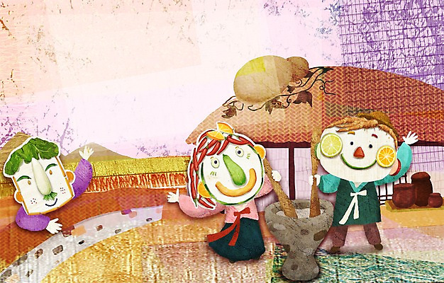 PSD 계절 여자 명절 남자 일러스트 사람 세명 추석 가을풍경 농촌 표현 한복 절구 떡방아 국내일러스트 한국전통 전통 기념일 풍경 도구 시골 전통의상 방아 파일형식 가을_계절