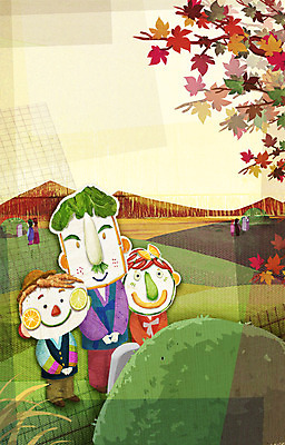 PSD 계절 여자 명절 남자 일러스트 사람 여러명 추석 가을풍경 농촌 표현 무덤 묘 인사 한복 성묘 국내일러스트 한국전통 전통 기념일 다수 풍경 시골 예절 전통의상 파일형식 가을_계절