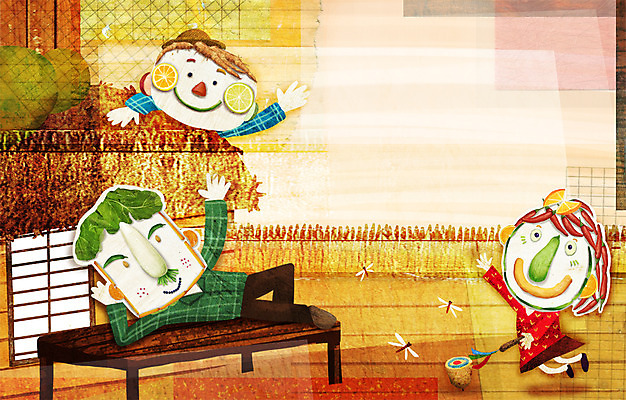 PSD 계절 여자 남자 일러스트 사람 세명 가을풍경 전통놀이 수확 농촌 표현 팽이치기 평상 국내일러스트 전통 농업 놀이 풍경 시골 파일형식 가을_계절