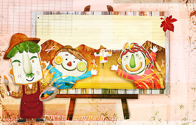 PSD 계절 여자 남자 일러스트 미술 사람 세명 가을풍경 물감 수확 농촌 표현 붓 팔레트 이젤 그림 국내일러스트 농업 문화예술 풍경 미술도구 시골 파일형식 가을_계절