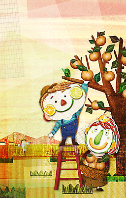 PSD 계절 여자 열매 남자 과일 일러스트 사다리 감 사람 두명 농작물 가을풍경 수확 농촌 표현 배 감나무 국내일러스트 나무 식물 농업 풍경 도구 시골 파일형식 가을_계절