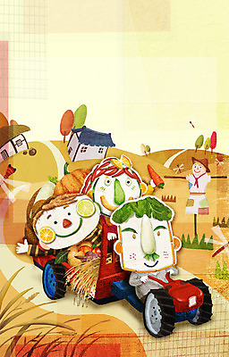 PSD 계절 여자 남자 채소 일러스트 사람 세명 농작물 가을풍경 수확 벼 농촌 표현 경운기 국내일러스트 농업 곡류 풍경 시골 농기계 파일형식 가을_계절